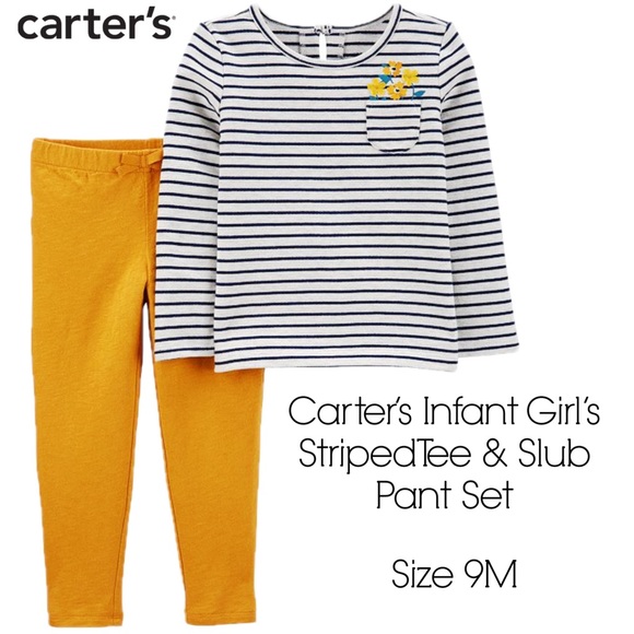 Carter’s Infant 9M Girl’s Striped Tee & Slub Pant Set - Picture 1 of 12